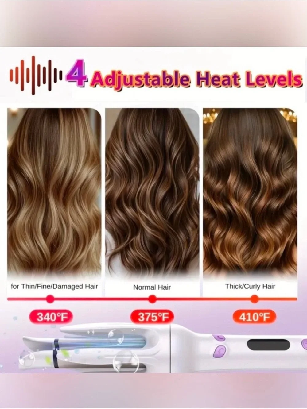 Beige Automatic Hair Curler 28mm Barrel 4 Temperature Negative Ion Rotating